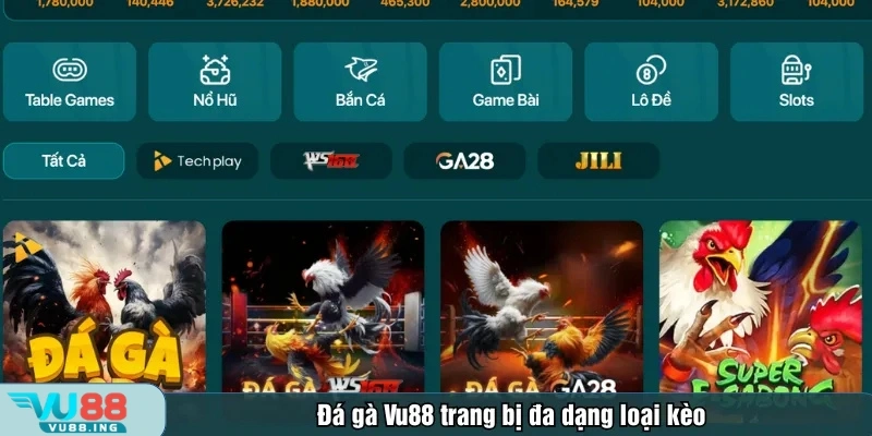 Đá gà Vu88 trang bị đa dạng loại kèo